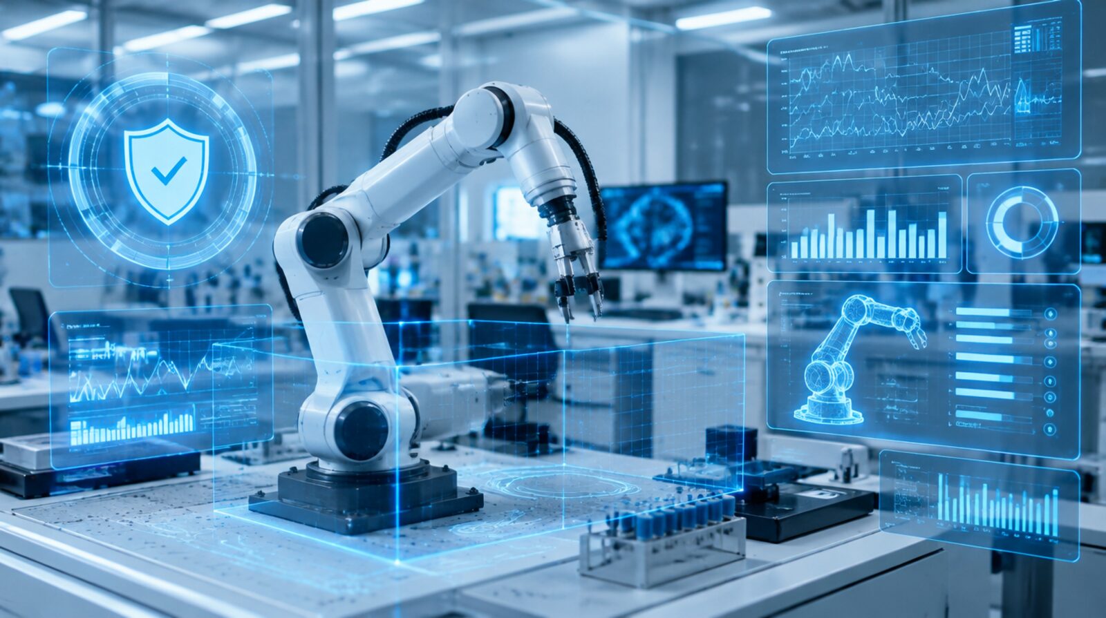 Robotická ruka v laboratóriu testovaná pomocou bezpečnostných diagnostických rozhraní pre AI agentov